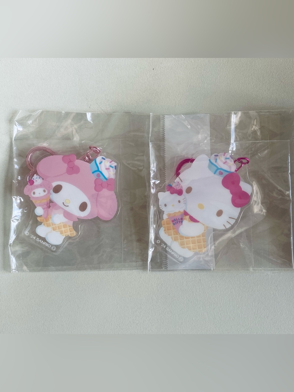 Sanrio Hello Kitty White and Pink Ice Cream Charm Keychain